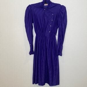 Jerri Jee Vintage 1980’s Long Sleeve Mid Calf Ruffle Neck/Sleeve Dress Sz Sm